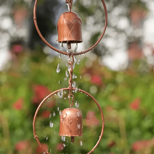 1pc metal rain chain with garden bell weather resistant downspout replacement waterfall effect collector modern aesthetic outdoor water feature for home garden patio roof exterior ideal for decorative hanging ornaments home decor