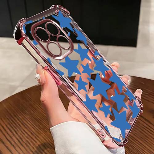 Artikelbild handyhülle: handyhülle passend für xiaomi 17t/17t pro/15t pro/15t/15, galvanisierte hochwertige transparente stoßfeste schutzhülle mit vier vorstehenden ecken, tpu-schutzgehäuse, blaues sternenmuster