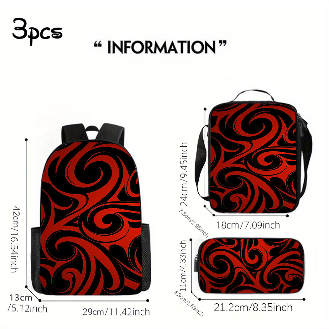 TEMU Travel Commuting Holiday Gift 3pcs New Zealand Maori Style Themed Large Capacity Travel Bag With Laptop Compartment, Unisex School Backpack