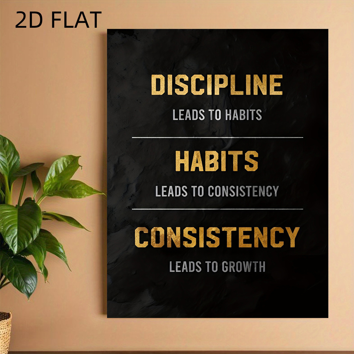 TEMU 2d Flat, 2d Flat, , Habit, , Golden Text Background, Motivational Quote For Home Office, Bedroom, Living Room, And Classroom, With , Poster
