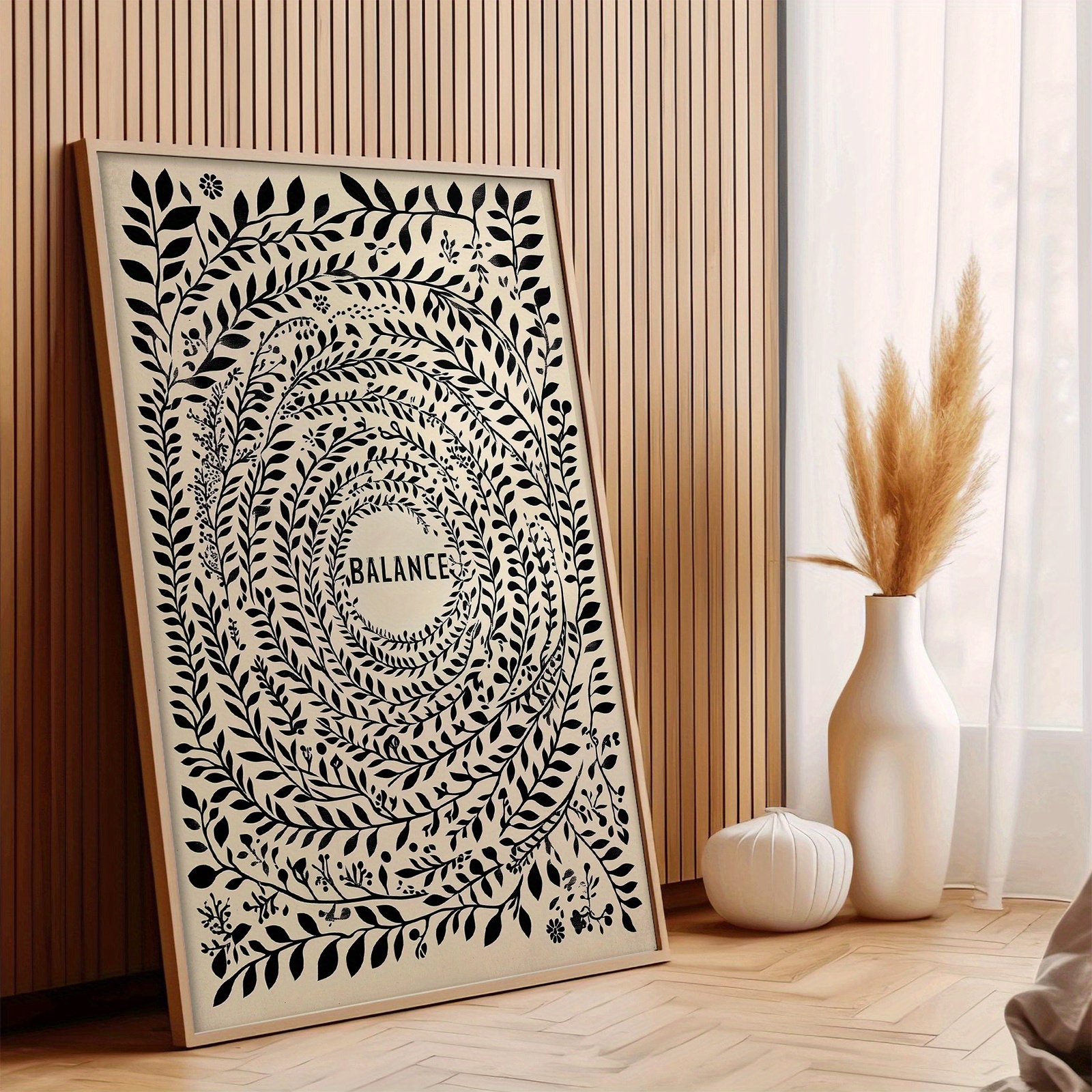 TEMU 2D Flach, 1 Stück - Balance - Motivationsposter - Schwarz - Beige - Blumenmuster - HD-Leinwanddruck - Büro - Zuhause - Fitnessstudio - Spa Dekor