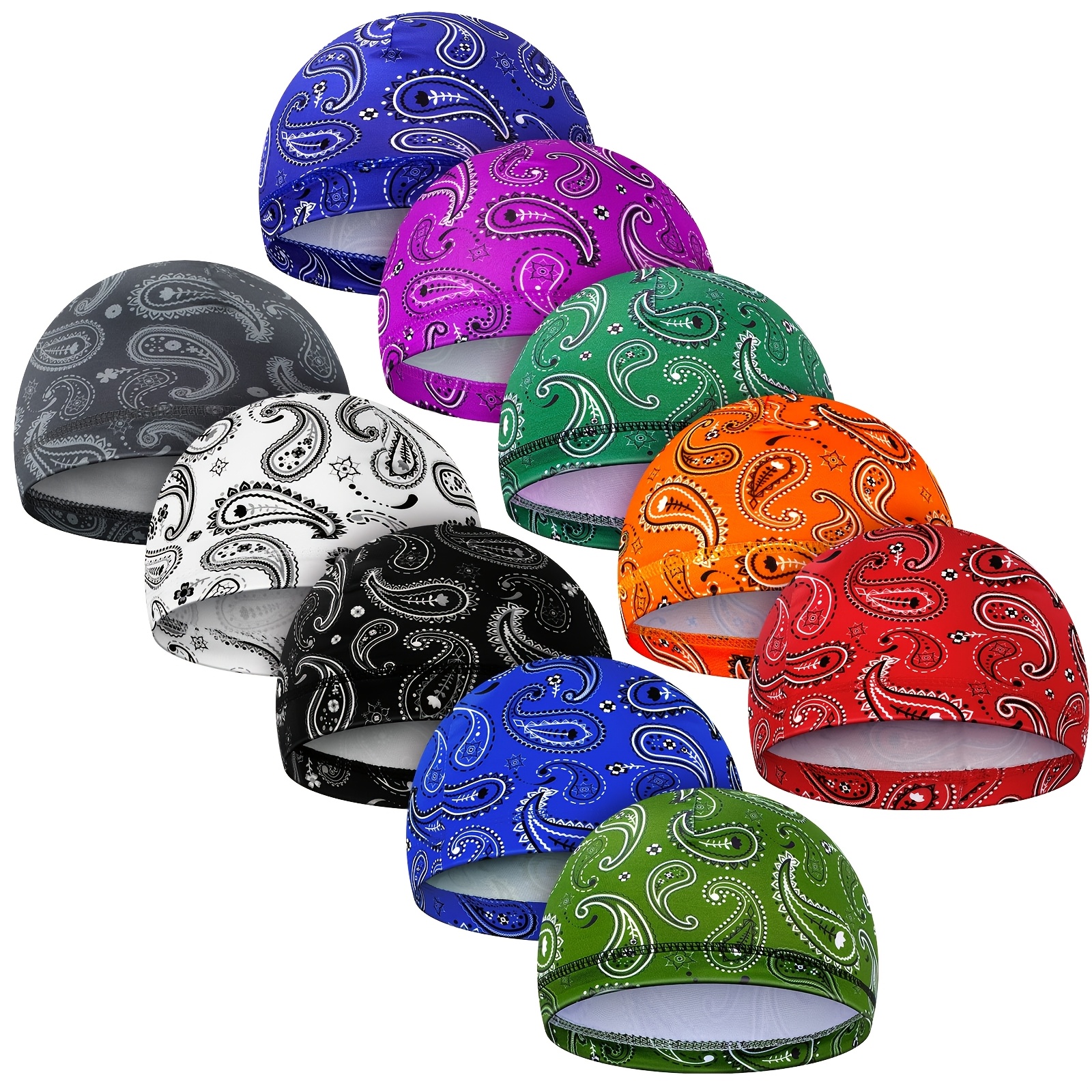 TEMU 10-pack Men's Cooling Skull Caps, Welding S, Cycling Skull Caps, Sweat-absorbing Caps, Fabric Headbands, Men's Headwear (mixed Styles)