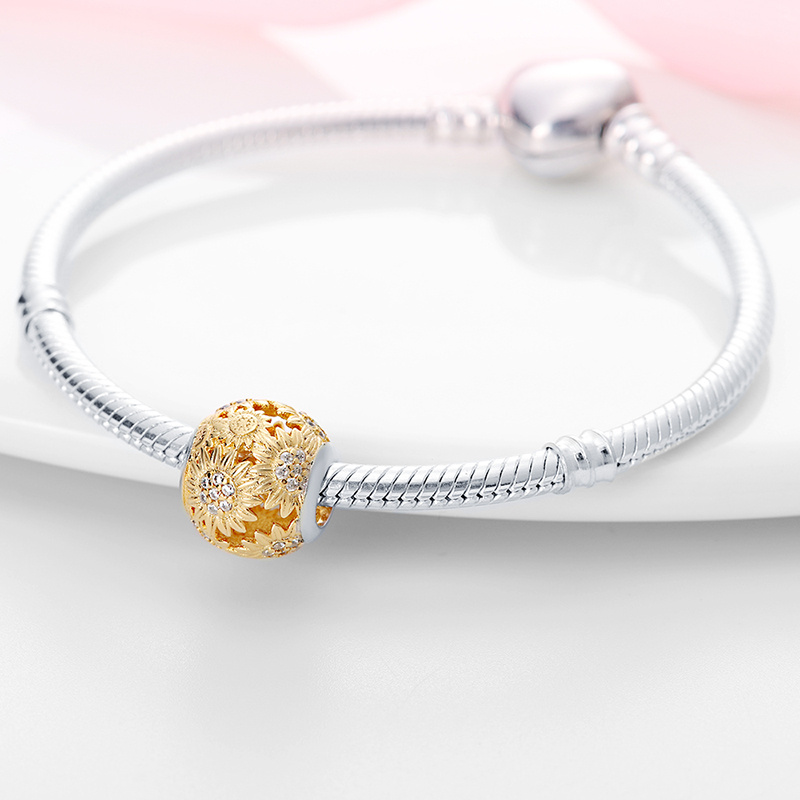 Fashion Pendant for 3mm Women's Bracelet Bangle, Sunflower Bead