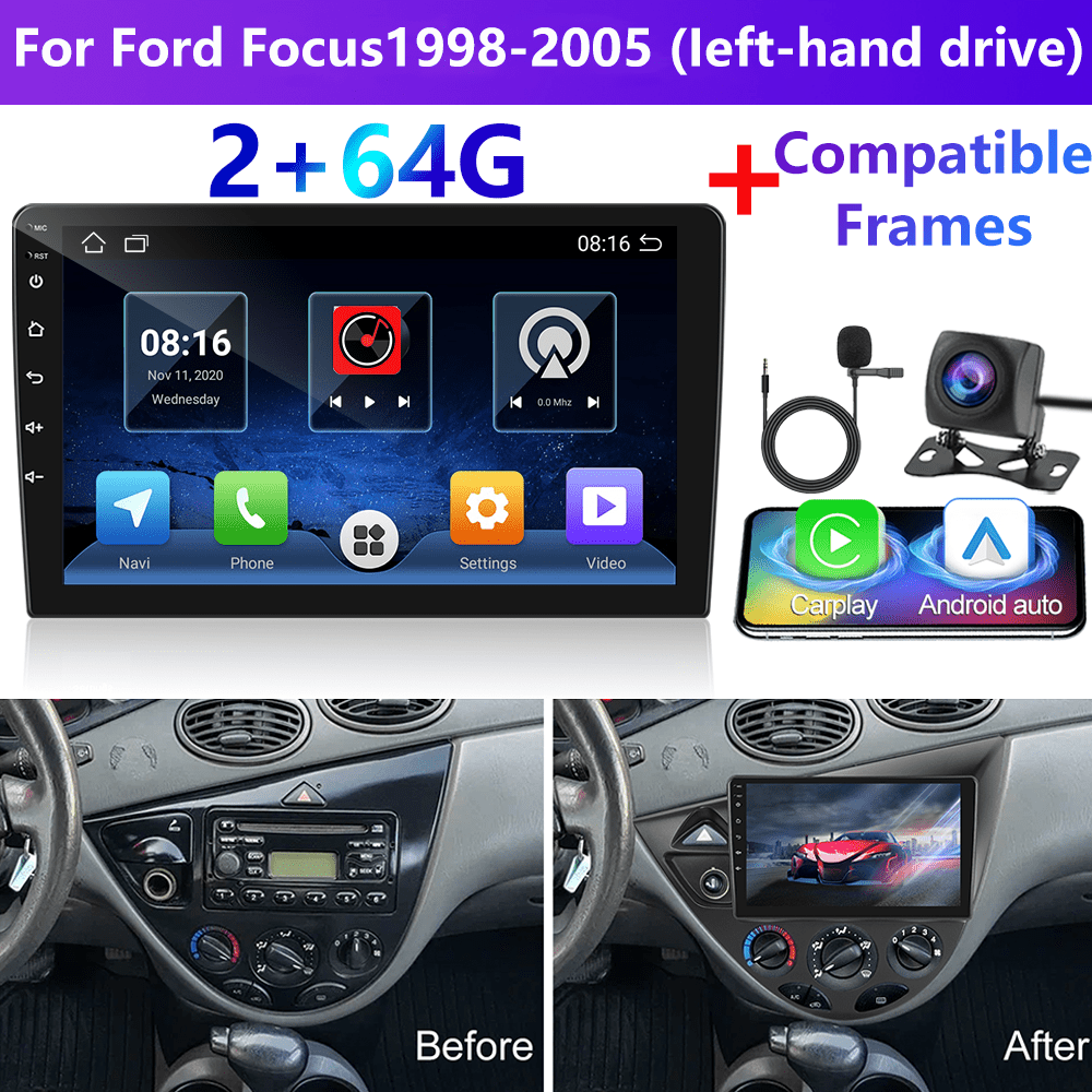 TEMU [2g 64g]podofo 13 Car Stereo For Ford Focus1998-2005 (ieft-hand Drive)(frame Included) Double Din Auto, 9 Inch Touchscreen Car Din With Gps