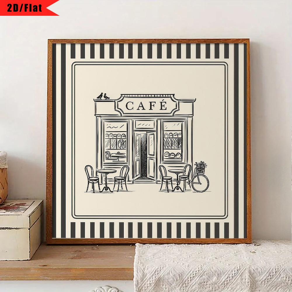 TEMU 2d Flat, 1pc 1pcs Vintage Sketch Wall Art - Vertical Striped Canvas Print Suitable For Kitchen, Coffee Bar & Boho Decor - Retro Minimalist Art