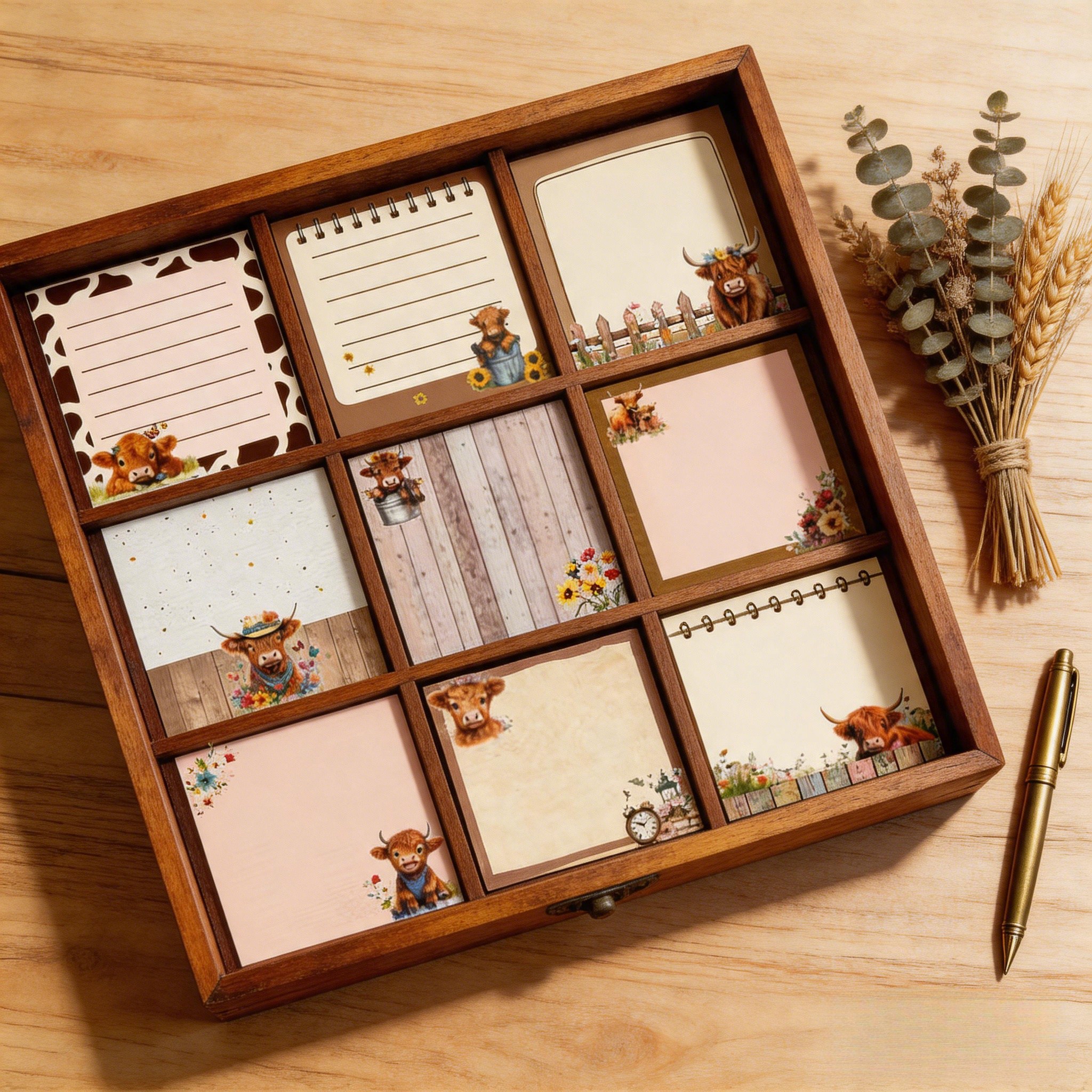 TEMU 9pcs Highland Cow Sticky Notes 7.62x 7.62cm Cute Self-adhesive Note Pads Sticky Notes Office Decoration Gifts Student School Teacher Meeting