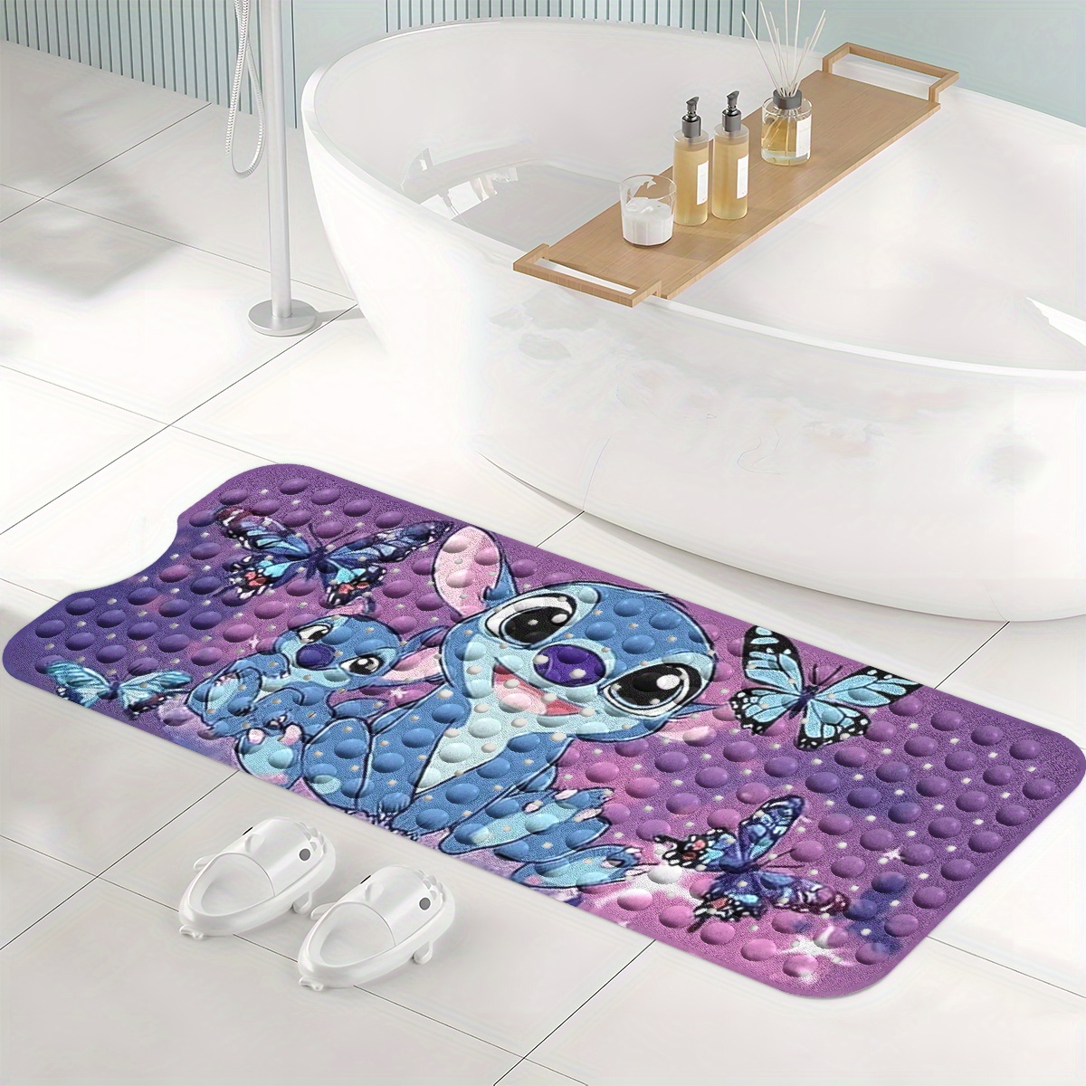     purple blue     gradient background cartoon style bathtub mat non slip bathroom bath mats for shower floor 40x100cm 15 7x39 3in comfortable soft water absorbent anti slip bath mat Product details 1