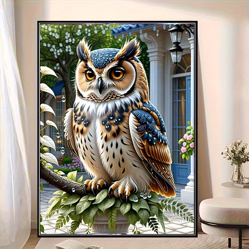 Image of Frameless 5d Diamond Painting, A Picture Of An Owl. Diy Adult Craft, Round , Home Office, Living Room, Bedroom, Dining Room Decoration