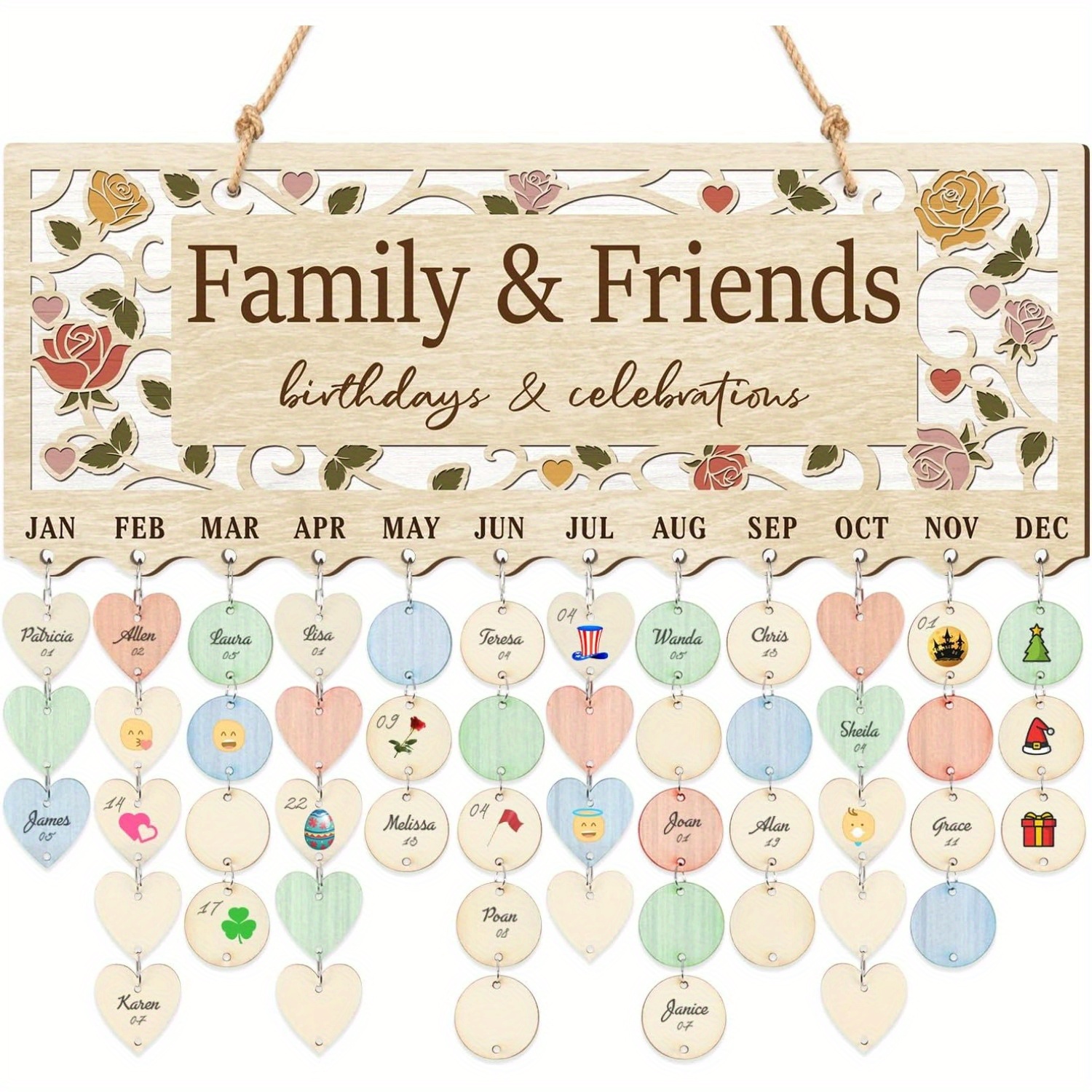 TEMU 2d Flat, 1 Set Wooden Birthday Reminder Calendar, Family Birthday Anniversary Event Holiday Wall Hanging Board Dates Gift For Mom, Dad