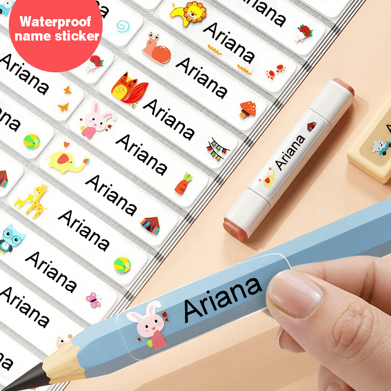 30-360 stück transparente cartoon personalisierte namensaufkleber | bunte etiketten für bürobedarf, bleistiftbecher organizer, multifunktionale verschlussmarkierungs-aufkleber, polyester material