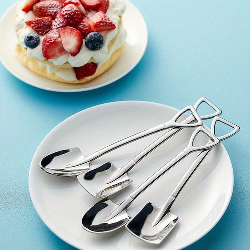 TEMU 4 Fashionable Stainless Steel Spoons, Suitable For Tea, Coffee, And Ice Cream, Featuring A Vintage Shovel Design