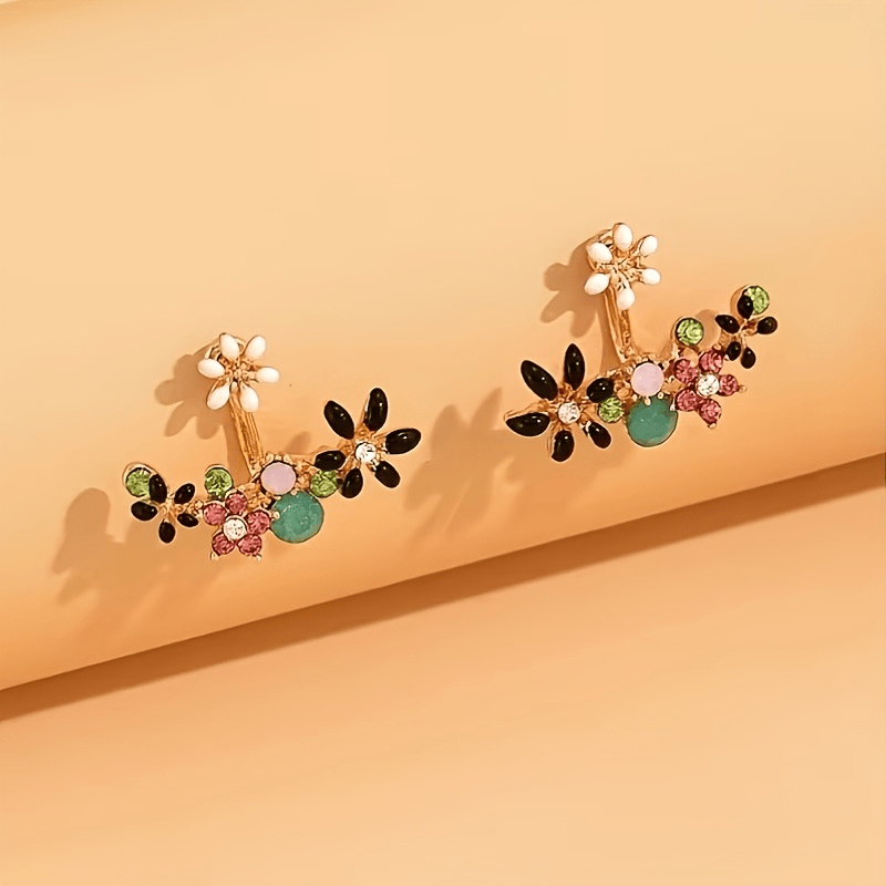 TEMU 1 Pair Elegant Vintage Floral Earrings, Colorful Sparkling Lightweight Daily Party Jewelry, Versatile Cute Earrings, Multifunctional Style