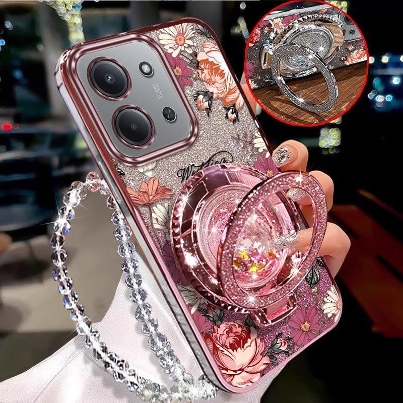 TEMU Phone Case - The 15c Features A Design With Flowers And A Lanyard Pattern, Making It Ideal For Entertainment While Providing A Comfortable