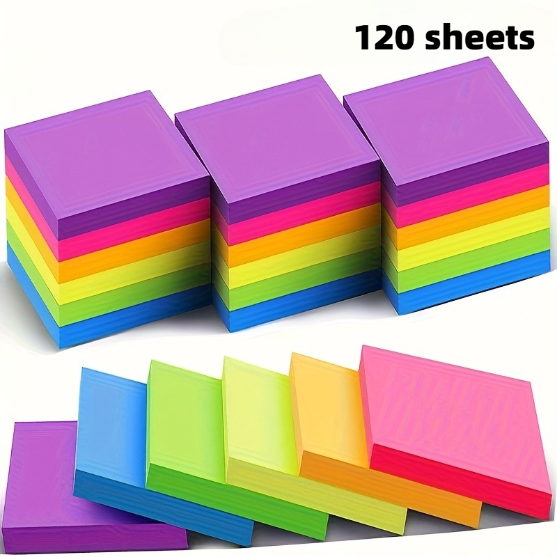 120 Square Sticky Notes, Self-Adhesive Fluorescent Sticky Notes, Durable Paper, Suitable for Back to School, Office Organization, Family Reminder, And Outdoor Use, Random Colors