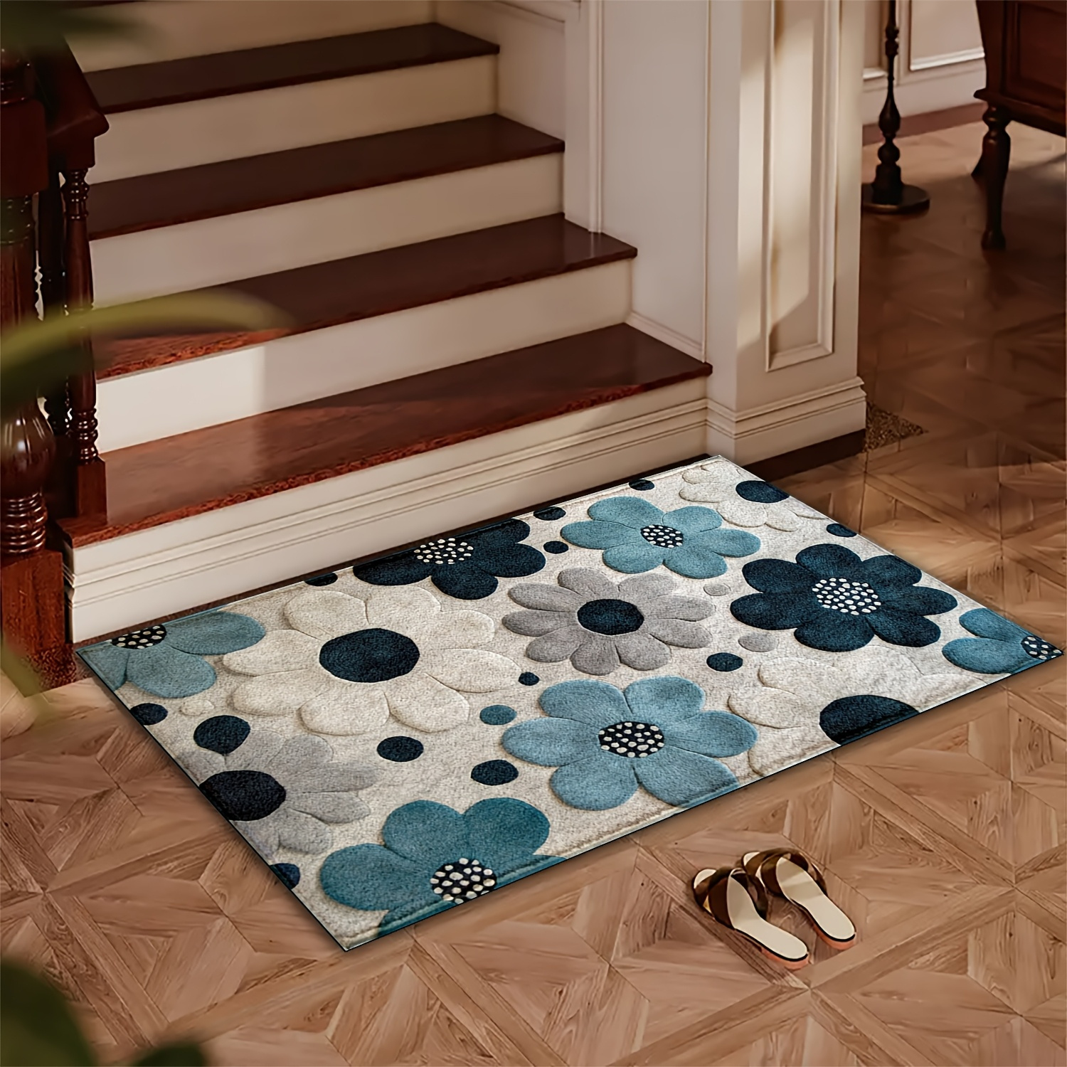 E-shop 1 Stück elegante Blumenmuster-Türmatte – weiche Mikrofaser, schnell trocknend und wasserabsorbierend, rutschfeste Unterseite, geeignet für