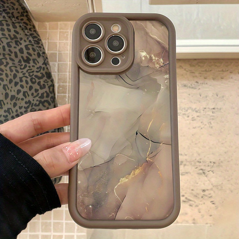 TEMU スマホケース：ハイブラウン、イエロー、グレーのマーブル柄 TPU耐衝撃フルカバー保護ケース、総合保護とな選択肢を提供し、理想的なギフトに