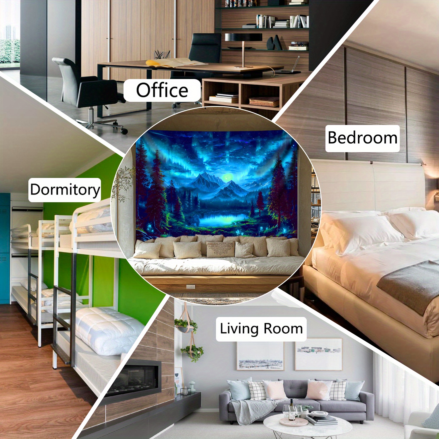 Fluorescent Uv Light Starry Sky Landscape Tapestry Wall Decor_voghion.com