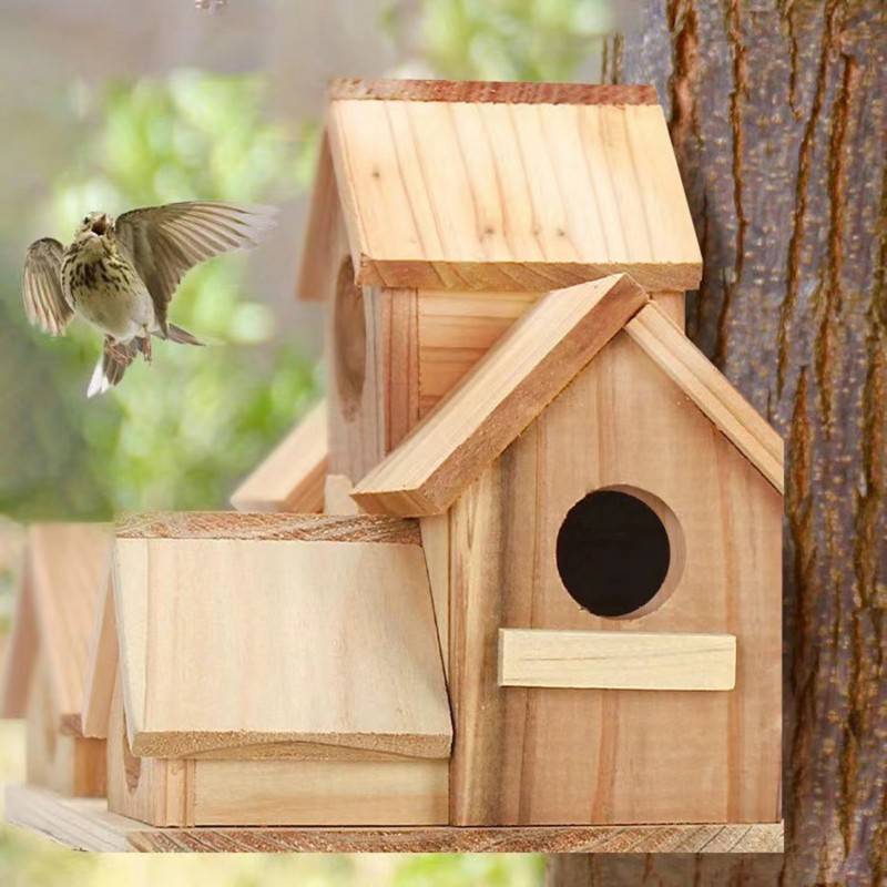 TEMU 6 Holes Hanging Birdhouse Outdoor Wooden Bird House For Garden Gift