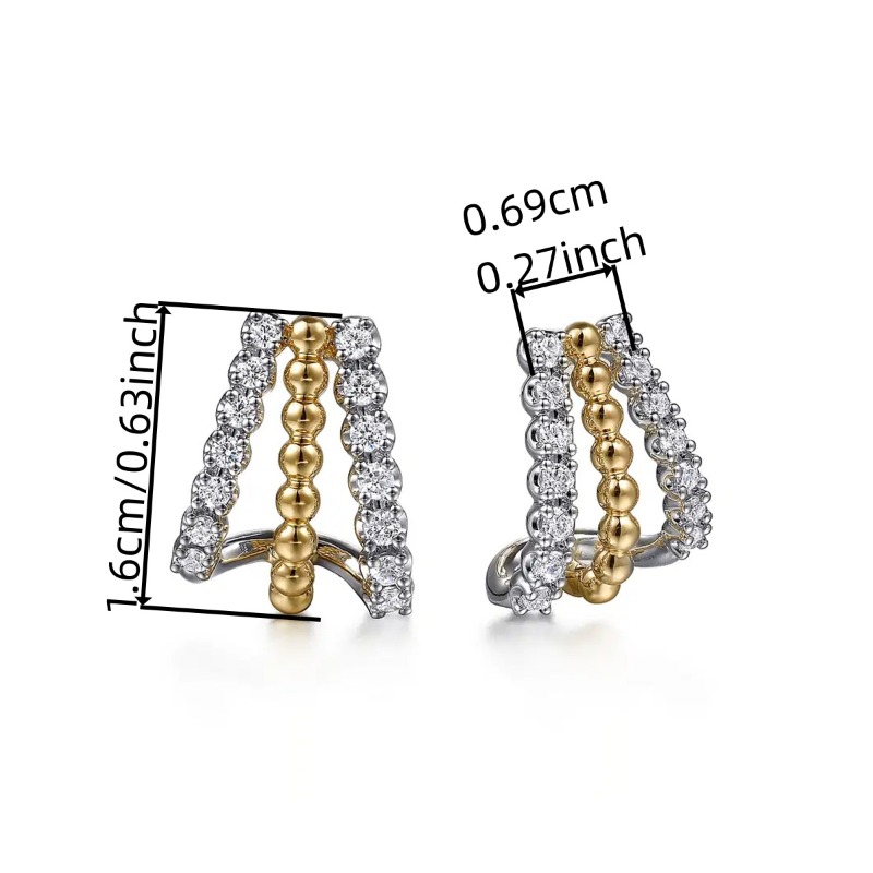 Fashion Bicolor Claw Stud Earrings with Shiny Zirconia