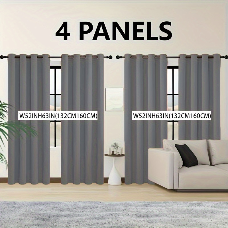 TEMU 4pcs 100% Blackout Curtains, Modern Solid Color, Grommet Top With Eyelet Holes For Hanging, Coated Lining, Lightweight, , Romantic Theme For