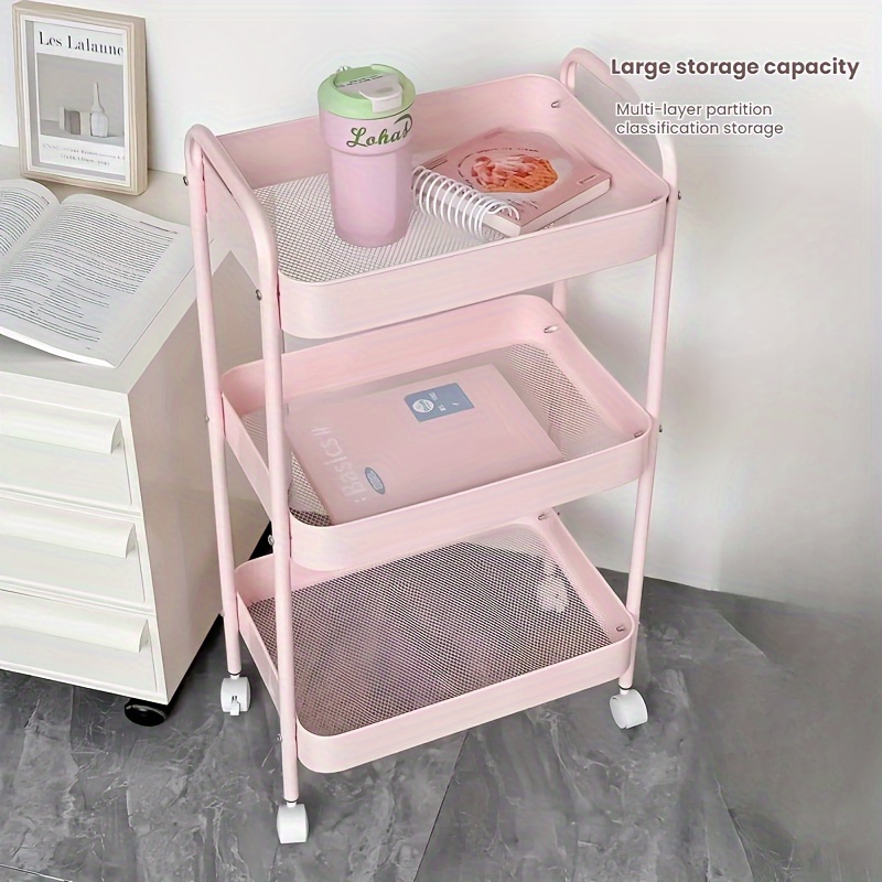 TEMU Durable Small Carbon Storage Rack, Bedroom Storage Rack, Household Kitchen Movable Storage Rack, Organizer Rack, Suitable For Home, Office,