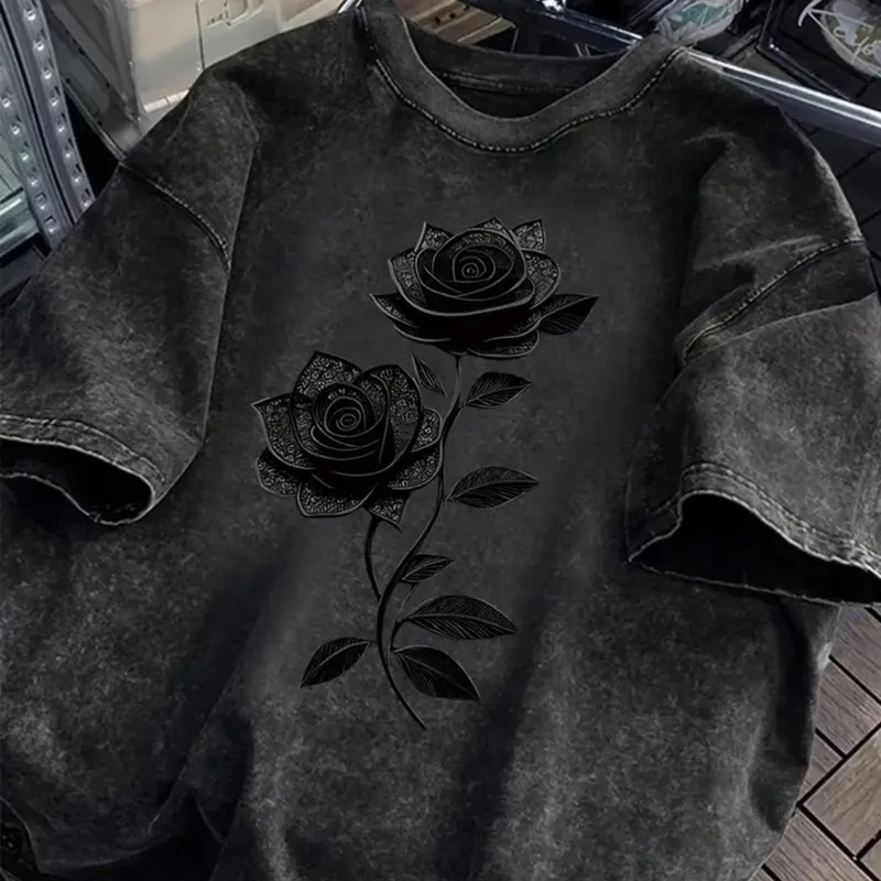 TEMU Men's 230g Washed And Distressed T-shirt With Short Sleeves. Features A Loose Fit. Trendy Style For Men. Suitable For Campus, Street