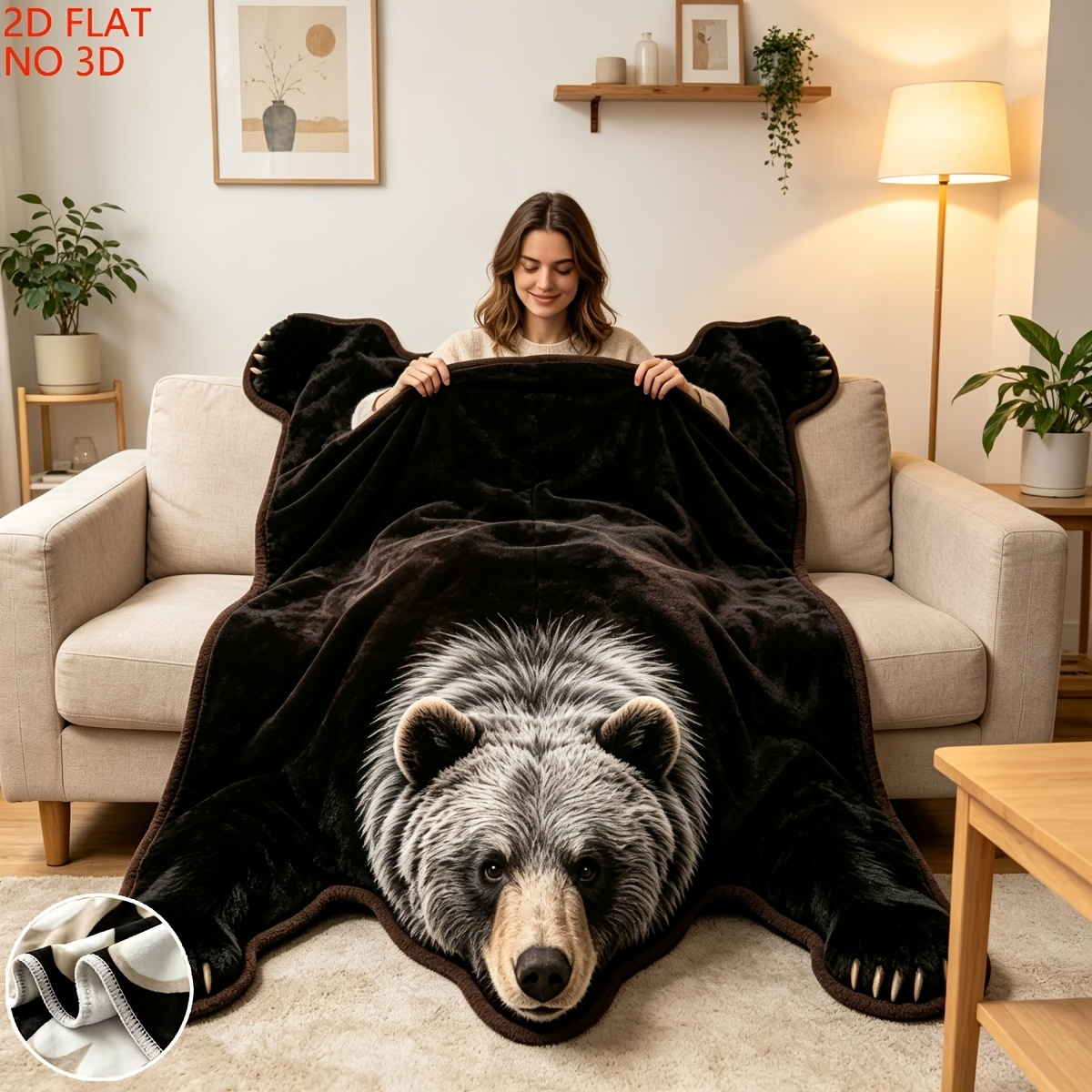 TEMU 1pc 2d Flat Print, Realistic Brown Blanket, In Dark Brown And Black-brown Tones, For Living Room Sofa Decor, 2d Flat
