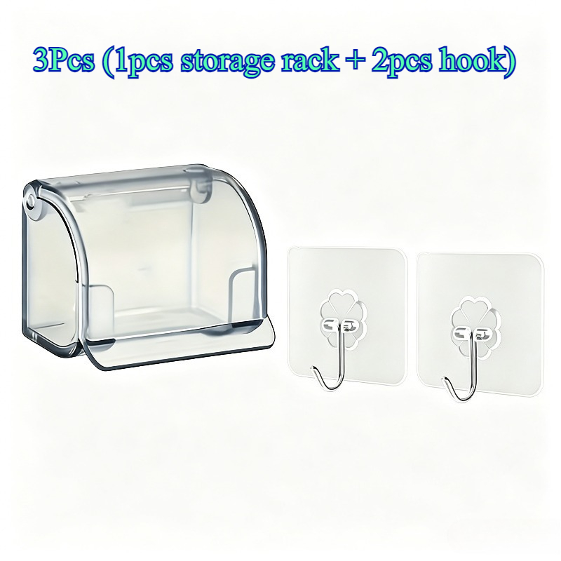 TEMU No-drill Adhesive/screw-mount Punch-free Razor Holder With Hooks - Wall-mounted Bathroom Shelf Suitable For Razors, Shaving Foam & Toiletries,