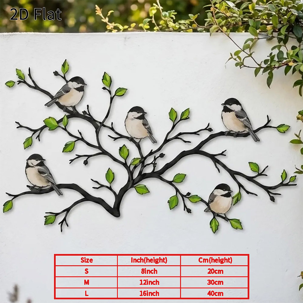 TEMU Art mural plat 2D - 1pc Oiseaux sur branche en métal, décoration nature rustique plate 2D, plaque durable et imperméable , , , le porche, la