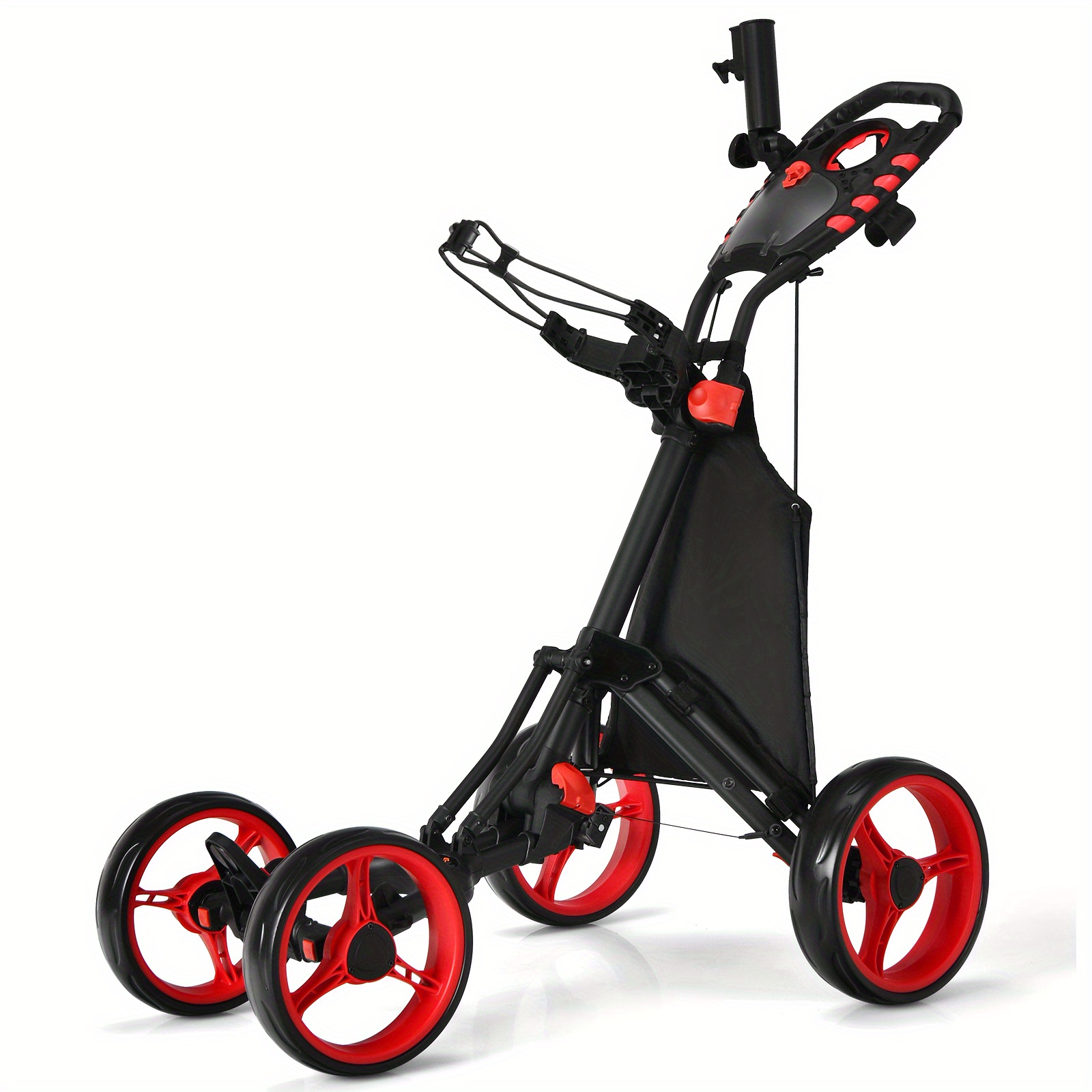 Lightweight Folding Golf Trolley With , Featuring An Upper Bracket With An Elastic Strap, A Foot Brake, And An Adjustable Handle