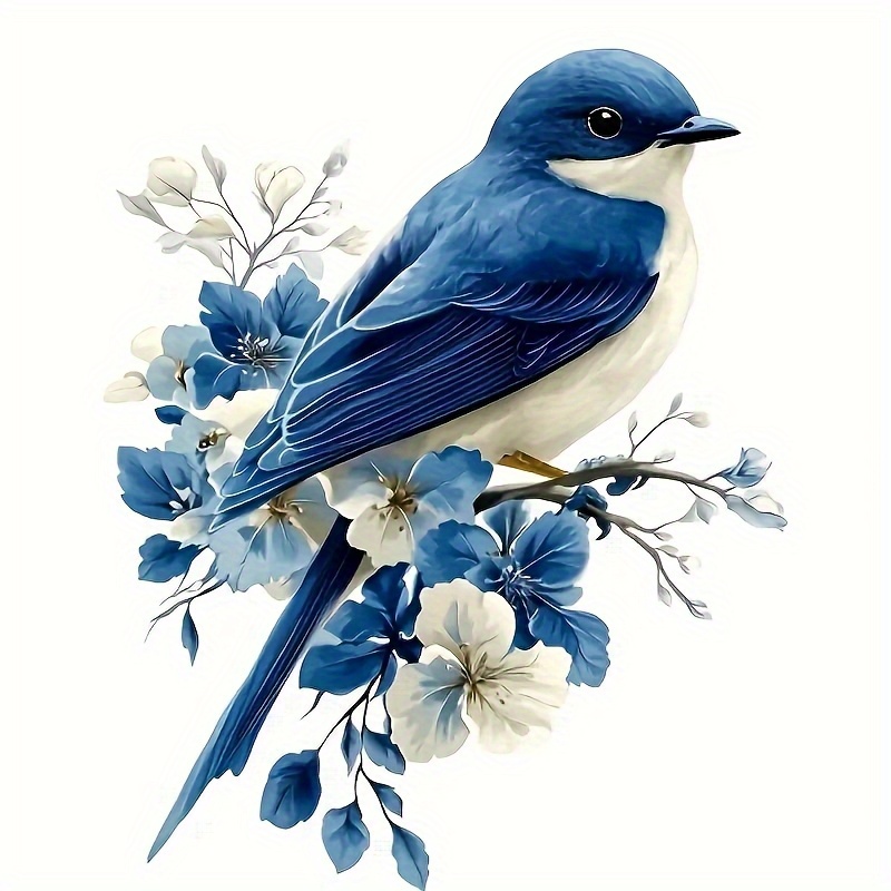 TEMU 2d Flatblue Flower And Bird Stickers For Cars, Trucks, Motorcycles, Laptops, Tool Boxes, Yachts, Fishing Boats, Doors, Windows, Homes And Other Decorations