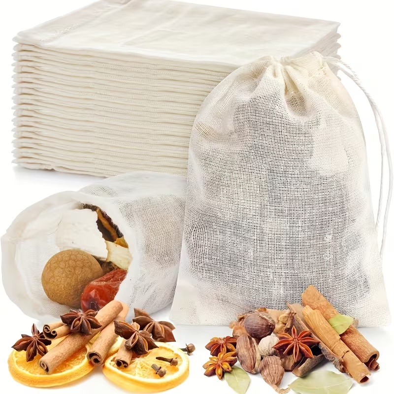 TEMU 100pcs Pack Drawstring Soup Bags With Drawstring Closure - Suitable For Tea, Spices, Cheese, Loose Leaf Tea Brewing, Cooking & Filtering,