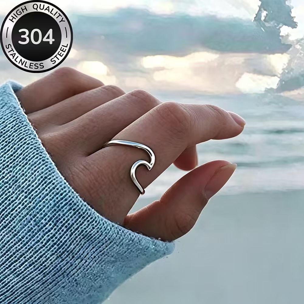 Wave Ring, Hypoallergenic Stainless Steel, Elegant Daily Wear