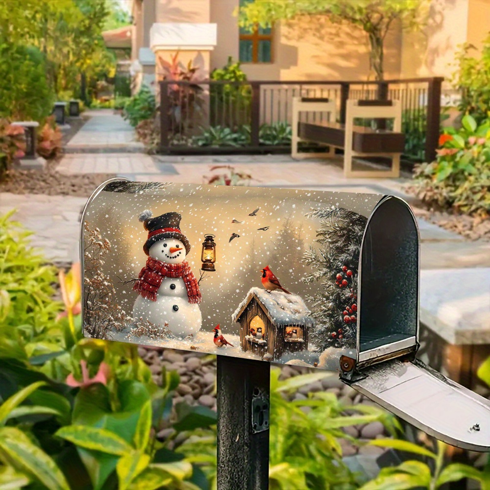 TEMU 1pc Christmas Mailbox Cover Magnetic Standard Size 18x21 Winter Snowflake Snowman Printing Decoration Mailbox Packaging Cover Holiday Decoration