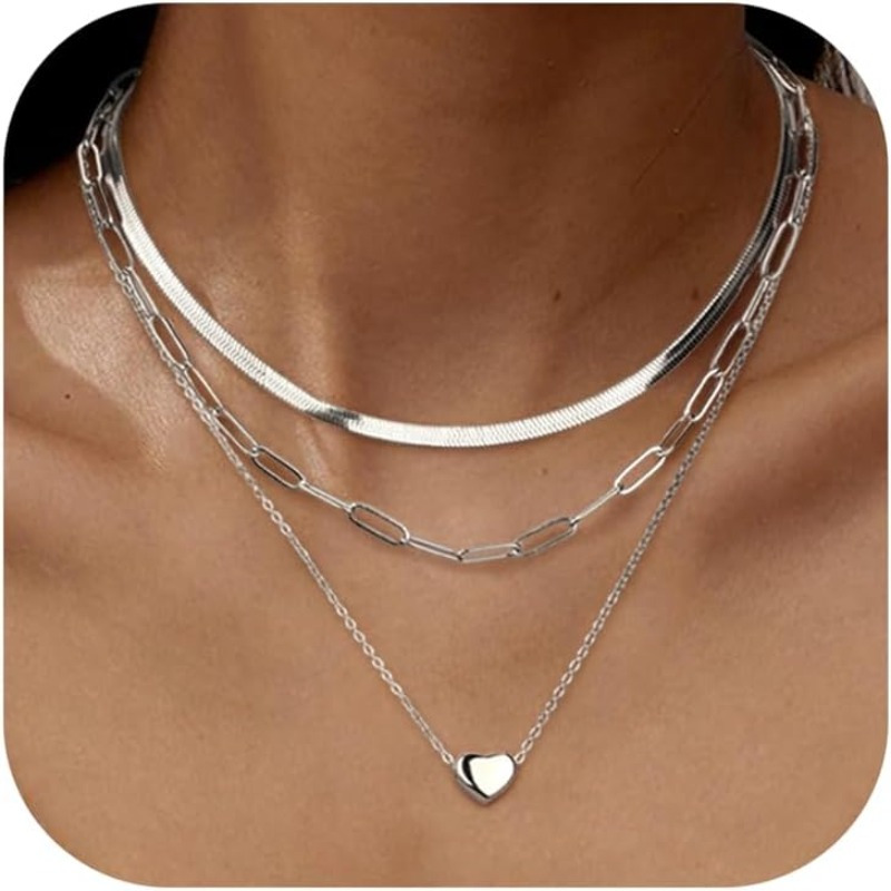 Set Of 3 Necklaces For Women, Stackable 14k Golden Plated, Adjustable Pendant Necklaces Featuring Cross, Coin, And Heart Designs, Stainless Steel, In Silvery Golden