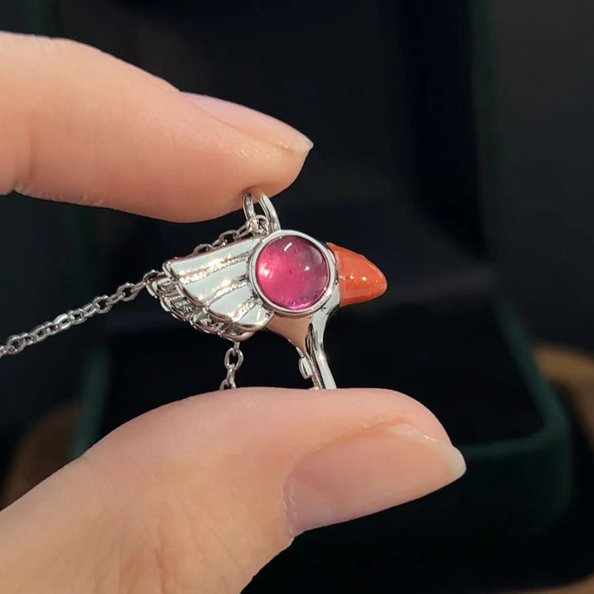925 Sterling Silver Sakura Bird Head Pendant Necklace