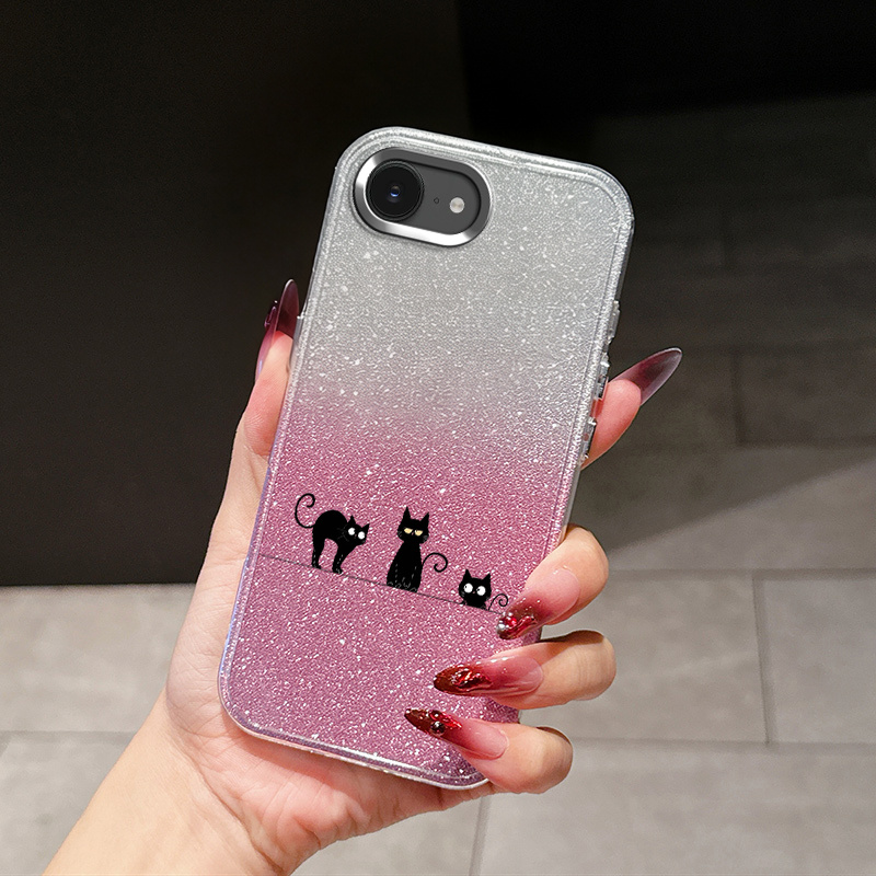 TEMU Phone Case - Glitter Gradient Phone Case Suitable For Iphone 16e 17e Luxury Bling Sparkly Clear Tpu Cover With Camera Lens Protection, Slim