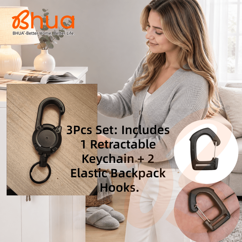 TEMU 3pcs Set: Includes 1pc And 2pcs Elastic Backpack Hooks. Outdoor Retractable Reel With Steel Wire Rope, Multi-functional Anti-lost Retractable