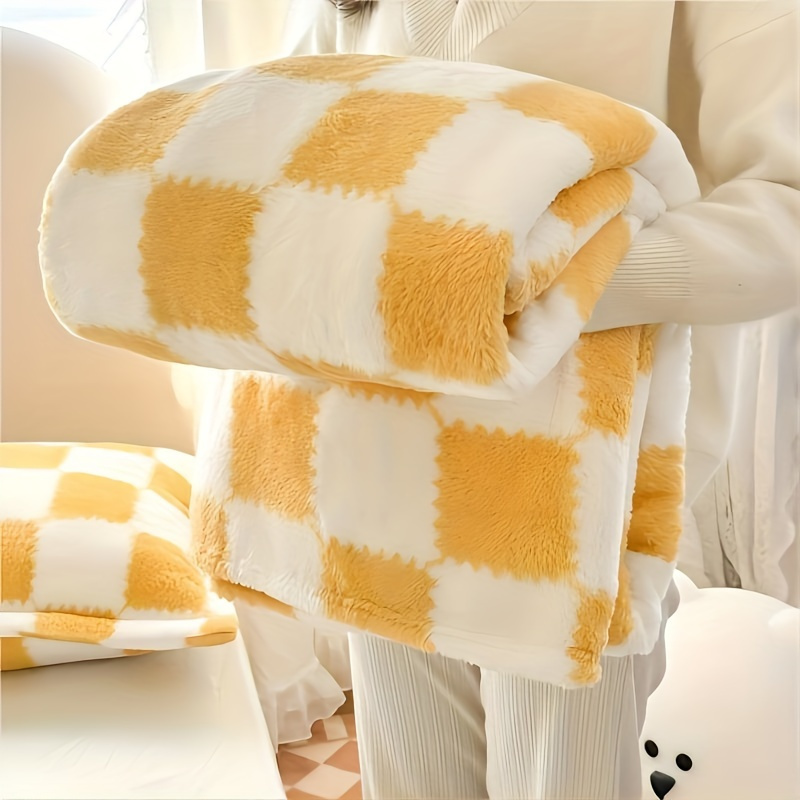 1pc cozy plush checkered flannel blanket   velvet polyester fiber warm and comfortable traditional style machine washable ideal for men women   christmas gift details 4