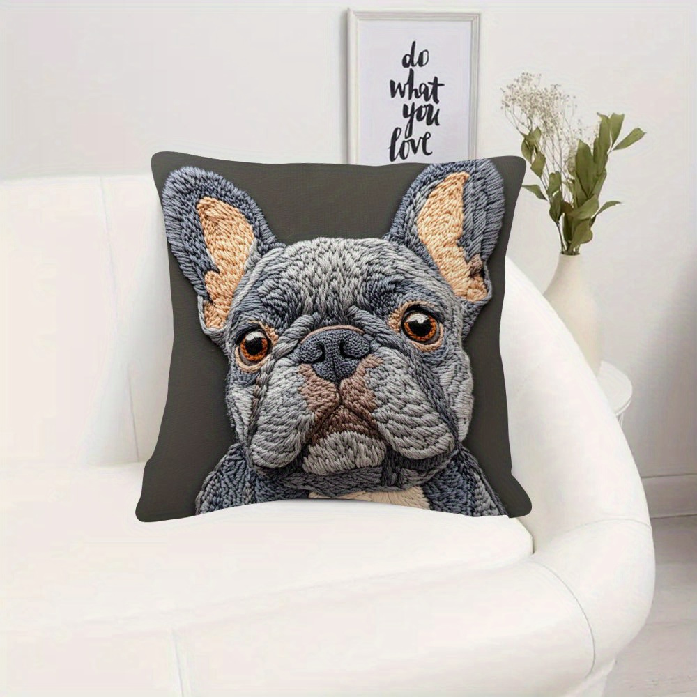 

1pc French Bulldog Literary Pillowcase - Soft Short Plush, 17.7" X 17.7", Zippered, Machine Washable Cover Only - Ideal For Sofa & Bed Decor In Home And Office