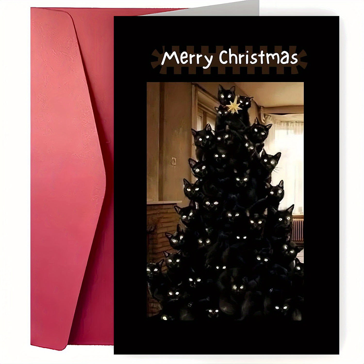 Unique Gothic Cat Christmas Card With Envelope - , Santa Greetings, And Gifts For Family, , And Colleagues