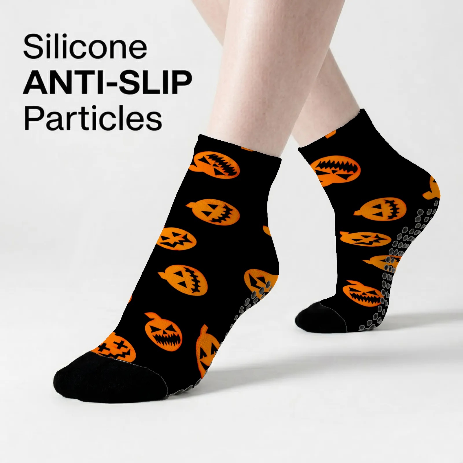 TEMU 1 Par de Calcetines Cortos de Yoga Unisex, Silueta de Calabaza de Halloween, Agarre Antideslizante, Uso , Adecuados para Yoga, Ballet, Pilates,