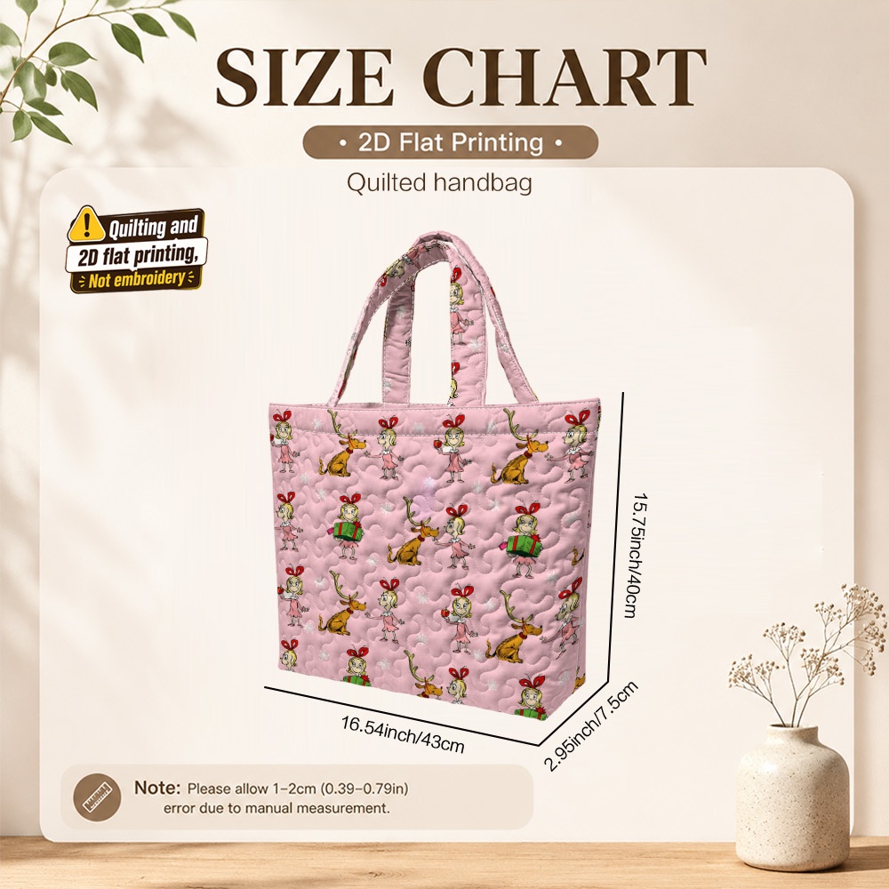 TEMU 1pc Ridesay Christmas Tote Bag Suitable For School, Camping & Gifts - Lightweight Foldable Reusable Bag With Lou Max Pink Snowflake, Machine