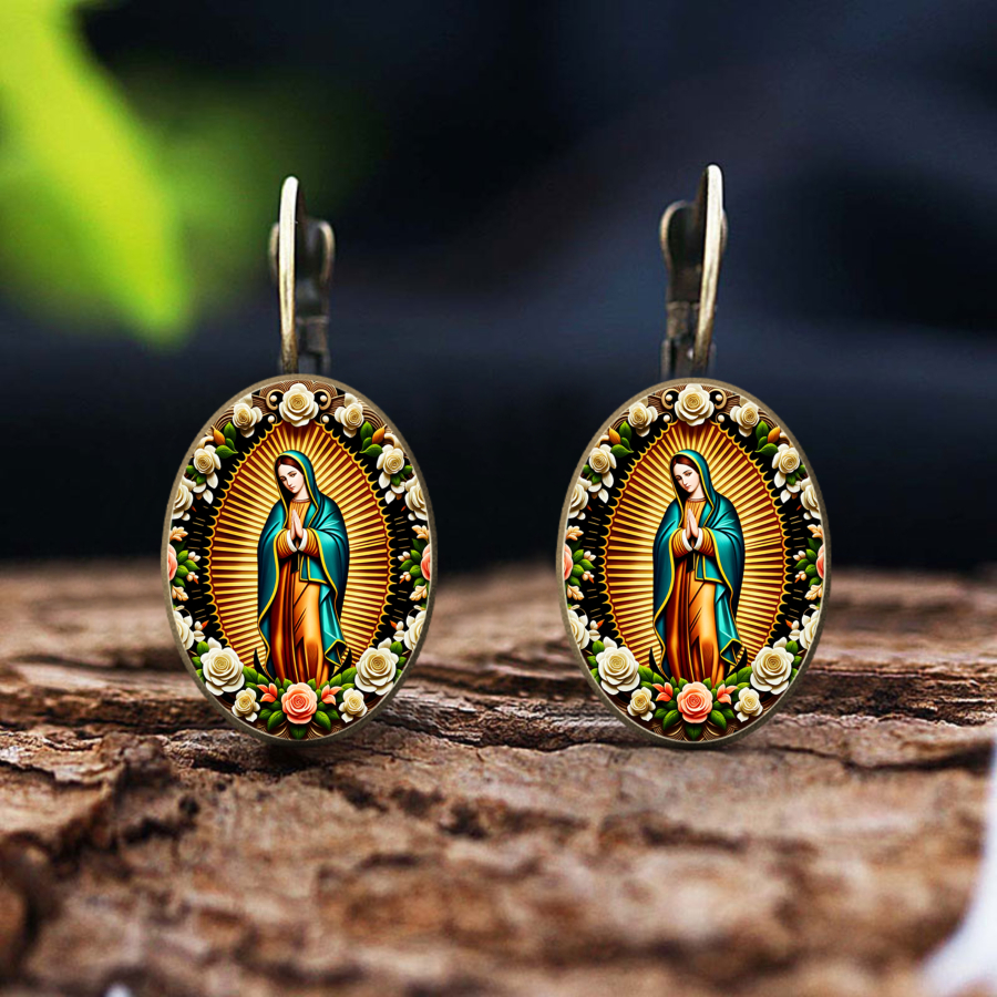 TEMU 2pcs Mary Rosary Earrings - Religious Rosary Bead Jewelry With Oval Mary Medal, Faith Earrings For &, Christmas/easter/valentine' Gifts, Casual