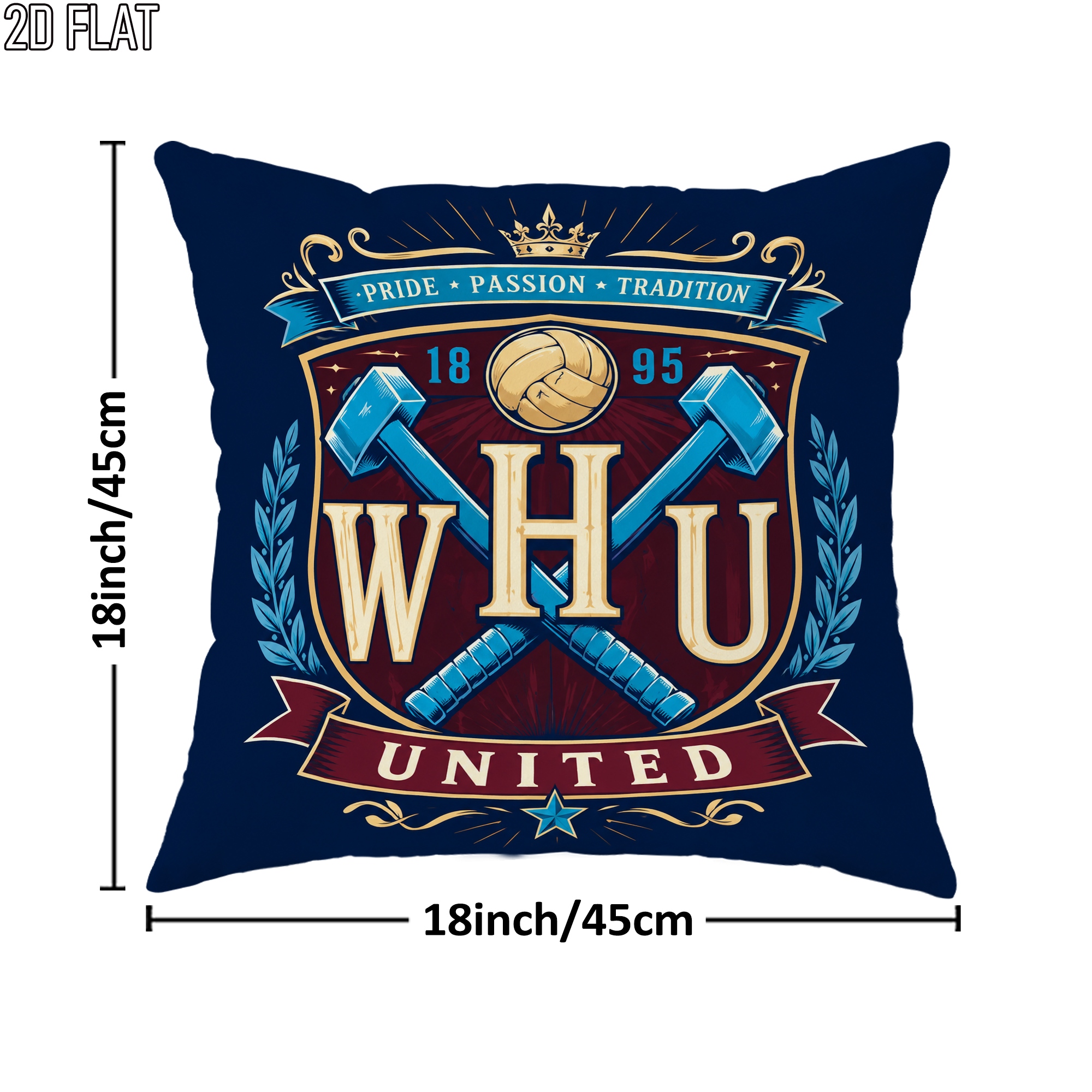 TEMU 2d Flat 1pc Emblematic Whu Throw Pillow Covers Navy Pillowcases One-sided Printing Without Pillow Inserts Sofa Bed Decor For Bedroom Living Room