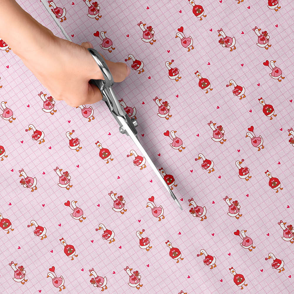 TEMU 1pc Pink Dachshund Duck Print Fabric - 59 X 19.68 Inches (150 X 50 Cm) Pre-cut Polyester Fabric - Suitable For Valentine's Day Sewing,