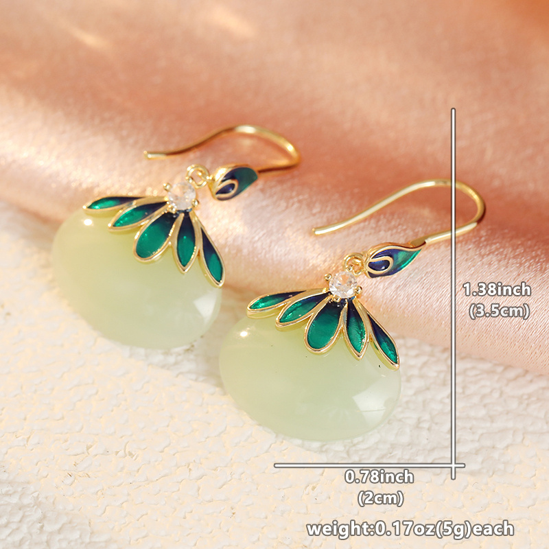 Vintage Drape Earrings with Pale Green Oval Setting