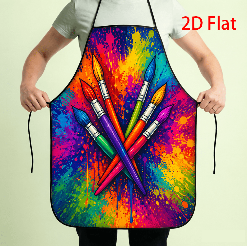TEMU 1pc 2d Flat Printing Apron, Adjustable Bib, Kitchen Artist Painting Craft Protective Gear, Colorful Paint Splatter Background, Cross-brushes
