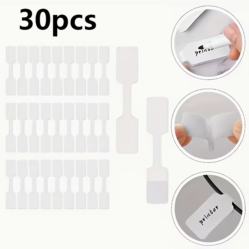TEMU 30 weiße Kabel-Etiketten-Organizer | Selbstklebende, beschreibbare Etiketten für Büro- Schulorganisation, 12,45 x 9,4 cm | Kunststoffmaterial,
