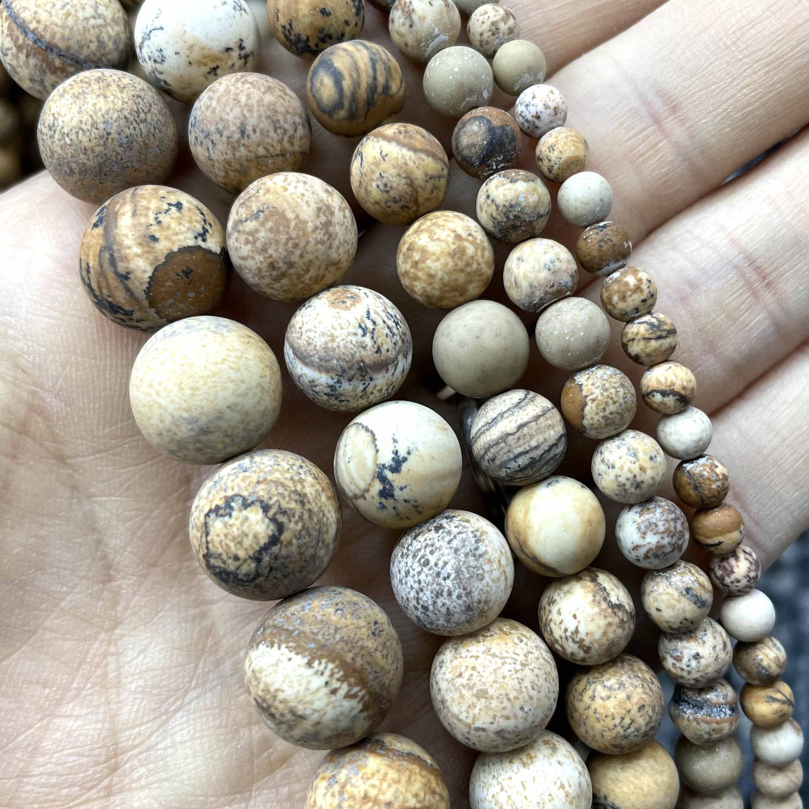 Matte Natural Picture Stone Round Beads for Jewelry Making